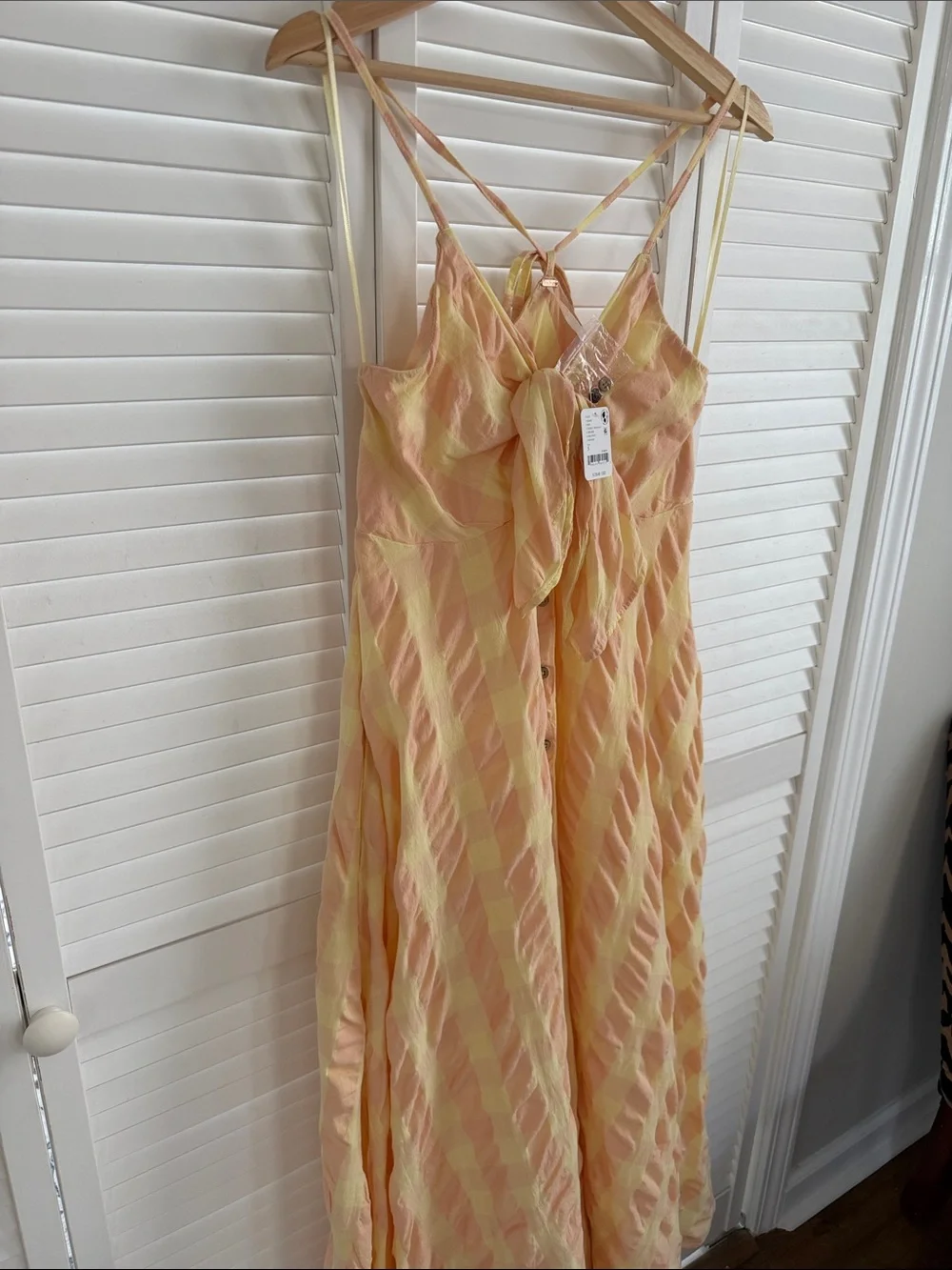 Free People Peach and Yellow Striped Tie-Back Maxi Dress
